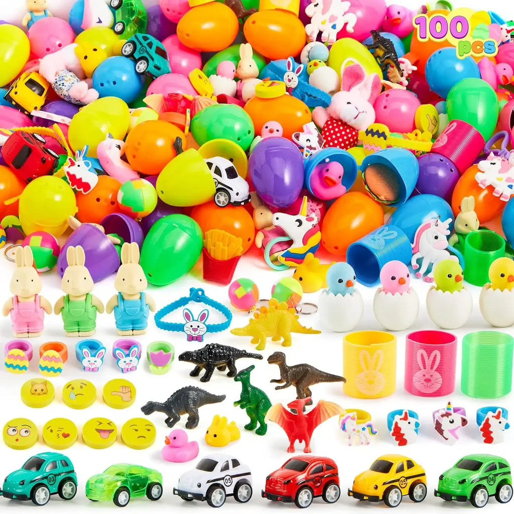 Easter Eggs Toys and Stickers for Easter Egg Hunt, Filled with Toys Party Favors for Kids Boys Girls Easter Eggs Hunt, Basket Stuffers Fillers, Classroom Prize Supplies Kids Outdoor Play