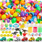 Easter Eggs Toys and Stickers for Easter Egg Hunt, Filled with Toys Party Favors for Kids Boys Girls Easter Eggs Hunt, Basket Stuffers Fillers, Classroom Prize Supplies Kids Outdoor Play