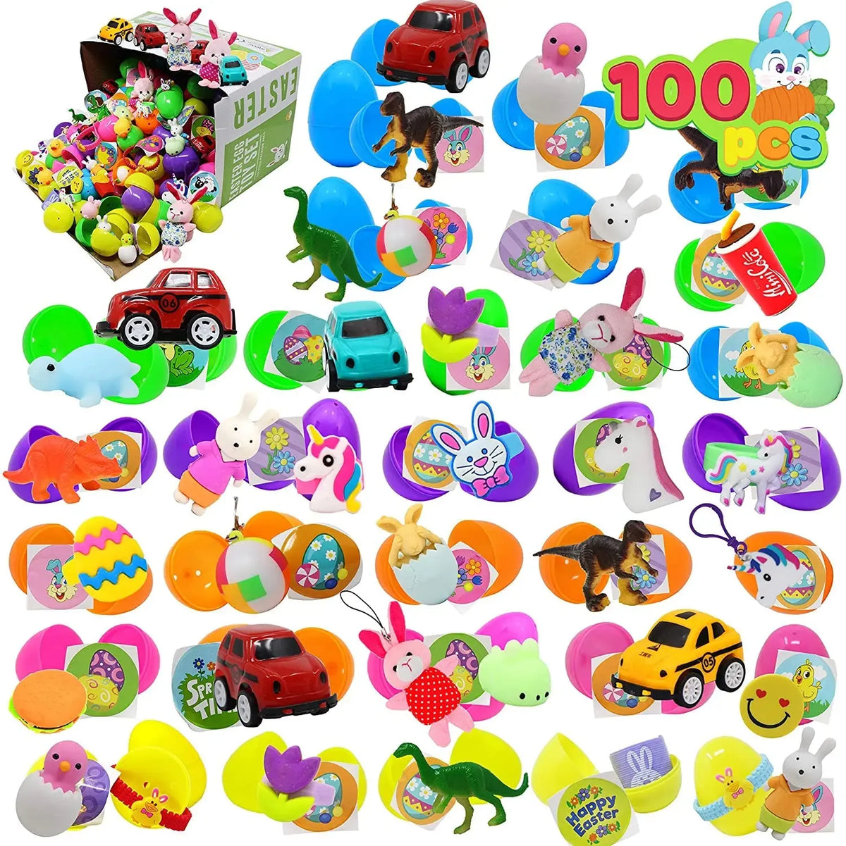 Easter Eggs Toys and Stickers for Easter Egg Hunt, Filled with Toys Party Favors for Kids Boys Girls Easter Eggs Hunt, Basket Stuffers Fillers, Classroom Prize Supplies Kids Outdoor Play
