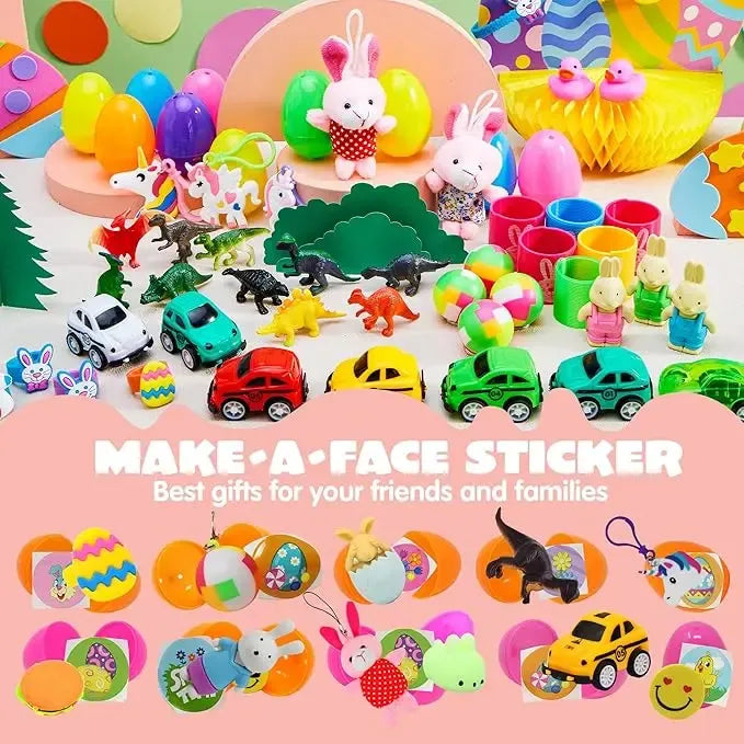 Easter Eggs Toys and Stickers for Easter Egg Hunt, Filled with Toys Party Favors for Kids Boys Girls Easter Eggs Hunt, Basket Stuffers Fillers, Classroom Prize Supplies Kids Outdoor Play