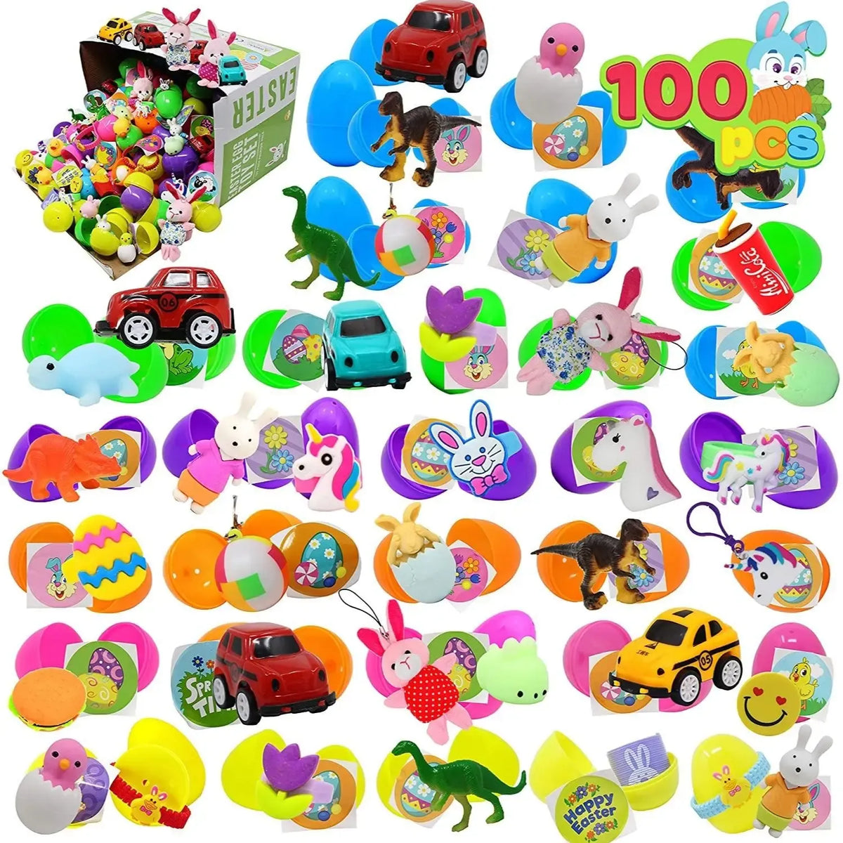Easter Eggs Toys and Stickers for Easter Egg Hunt, Filled with Toys Party Favors for Kids Boys Girls Easter Eggs Hunt, Basket Stuffers Fillers, Classroom Prize Supplies Kids Outdoor Play