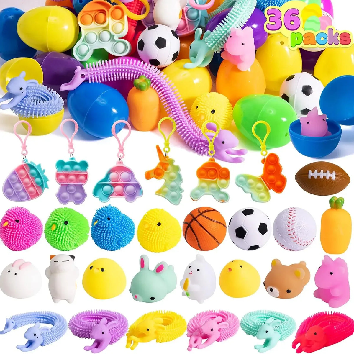 Easter Eggs Toys and Stickers for Easter Egg Hunt, Filled with Toys Party Favors for Kids Boys Girls Easter Eggs Hunt, Basket Stuffers Fillers, Classroom Prize Supplies Kids Outdoor Play