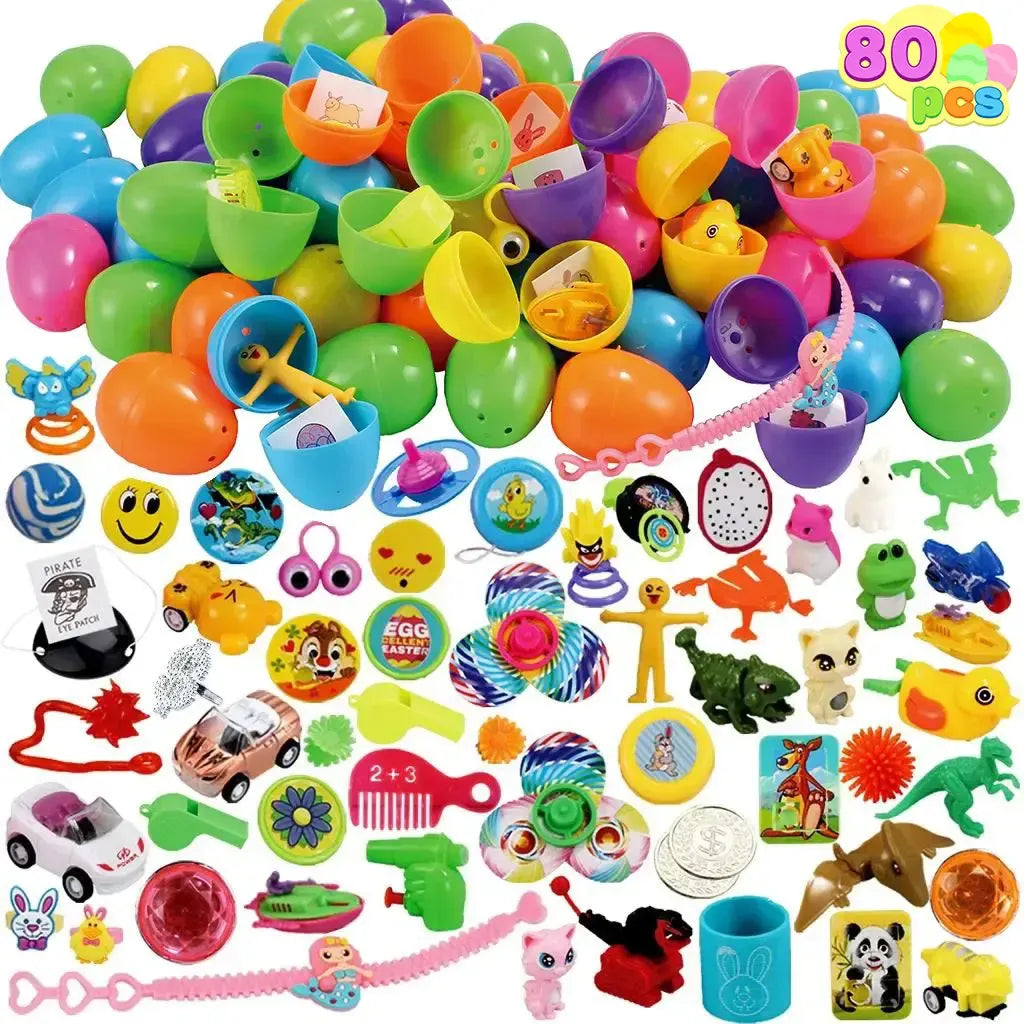Easter Eggs Toys and Stickers for Easter Egg Hunt, Filled with Toys Party Favors for Kids Boys Girls Easter Eggs Hunt, Basket Stuffers Fillers, Classroom Prize Supplies Kids Outdoor Play