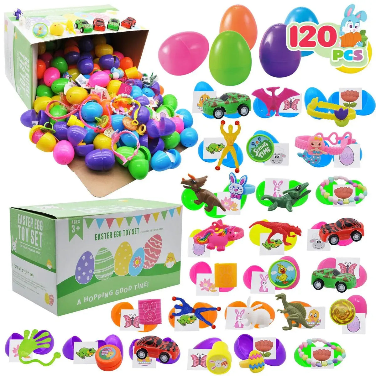 Easter Eggs Toys and Stickers for Easter Egg Hunt, Filled with Toys Party Favors for Kids Boys Girls Easter Eggs Hunt, Basket Stuffers Fillers, Classroom Prize Supplies Kids Outdoor Play