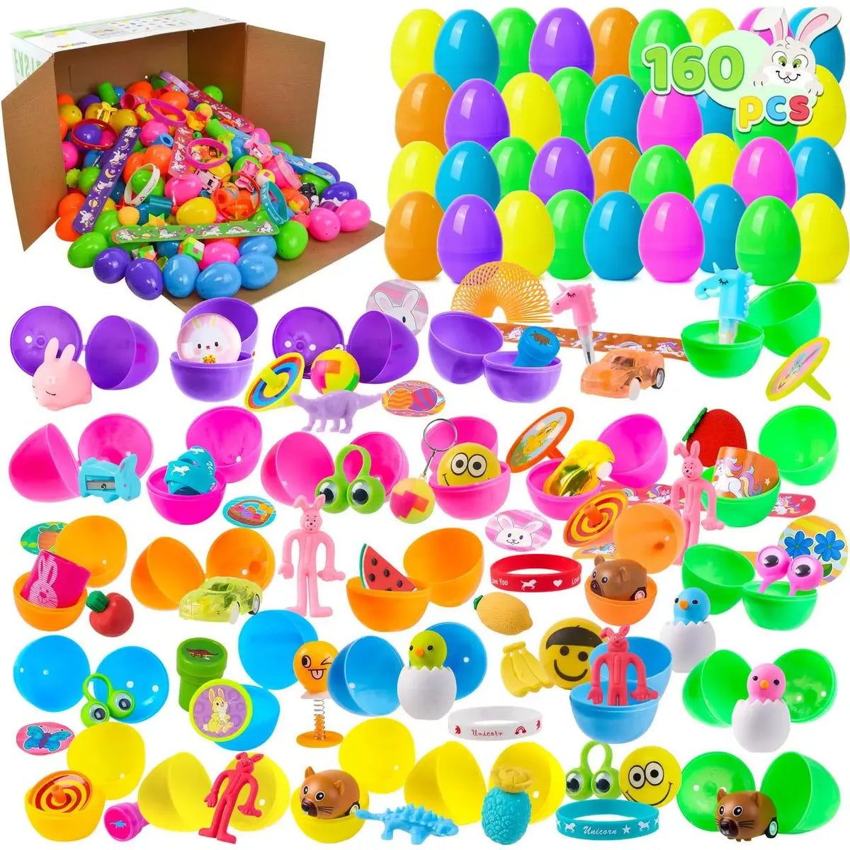 Easter Eggs Toys and Stickers for Easter Egg Hunt, Filled with Toys Party Favors for Kids Boys Girls Easter Eggs Hunt, Basket Stuffers Fillers, Classroom Prize Supplies Kids Outdoor Play