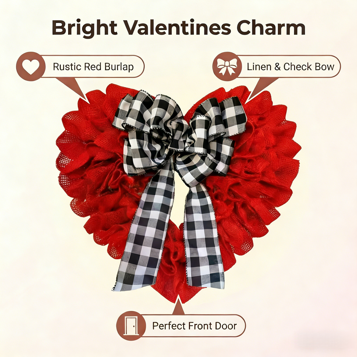 Valentines  Burlap Wreath  Door Decor