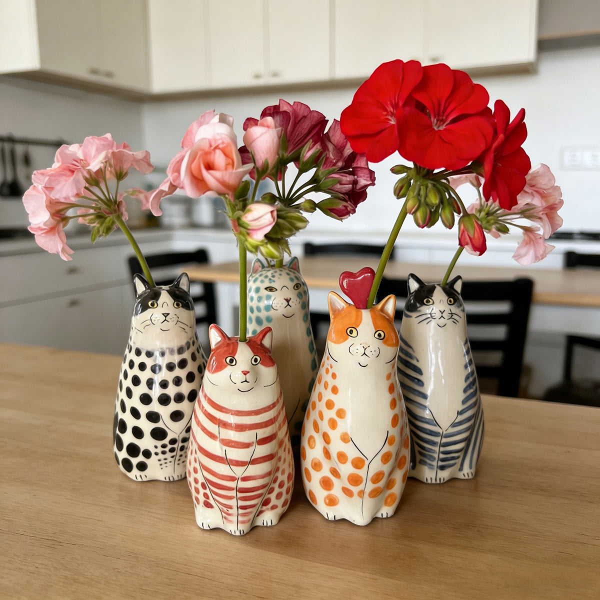Hand-Painted Polka Dot Cat Tiny Vase