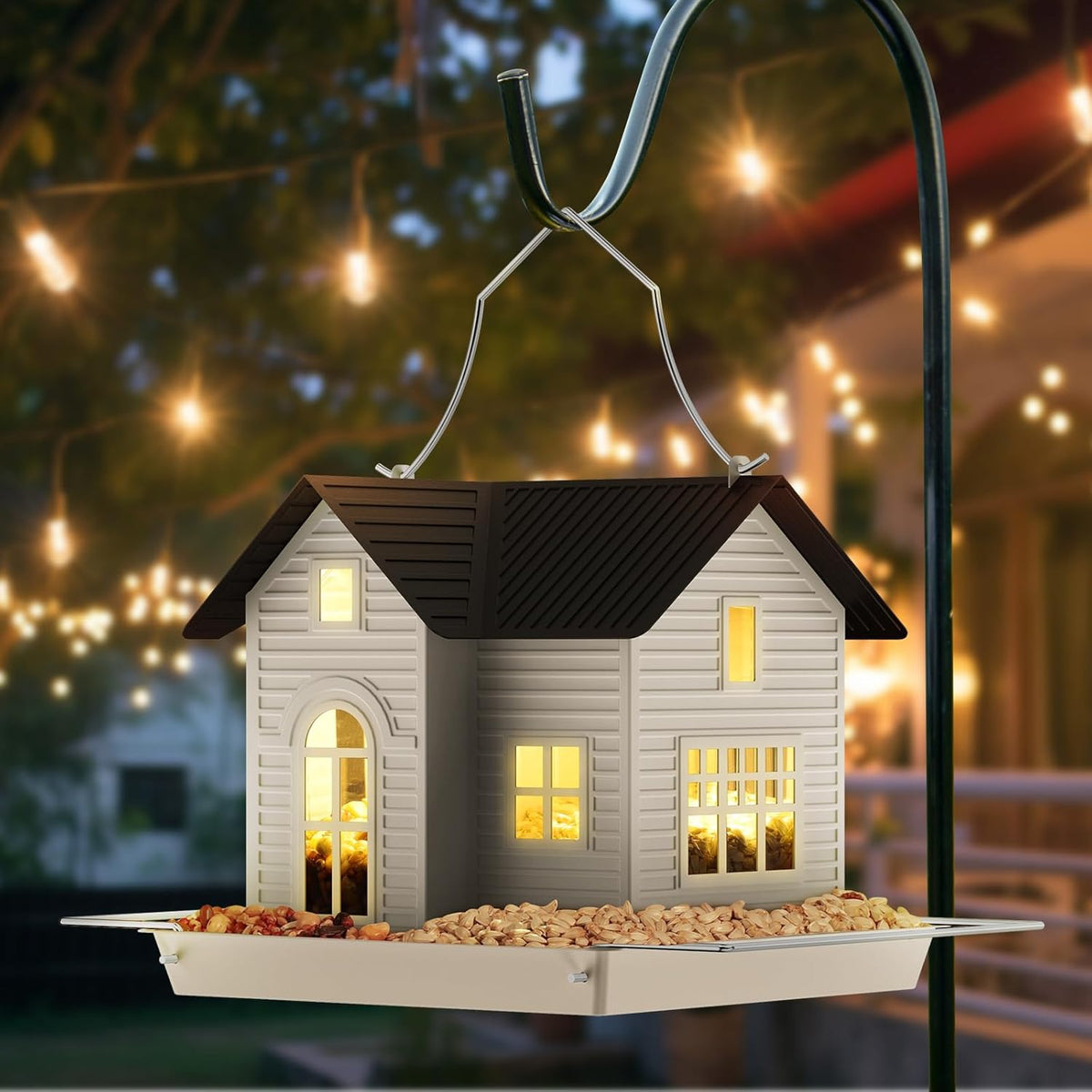 Solar-Powered Rustic Metal Bird Feeder