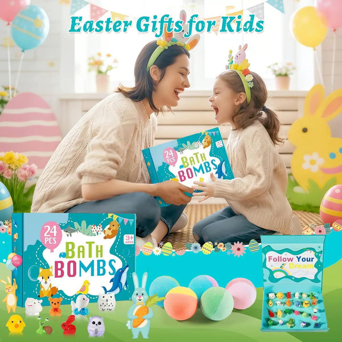 Kids Bath Bombs with Surprise Toys Inside, Easter Basket Stuffers