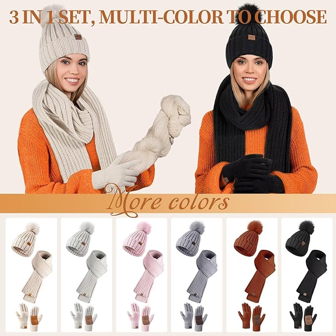 🎄2025 Christmas On Sale🧣Winter Beanie Hat Scarf Gloves Set