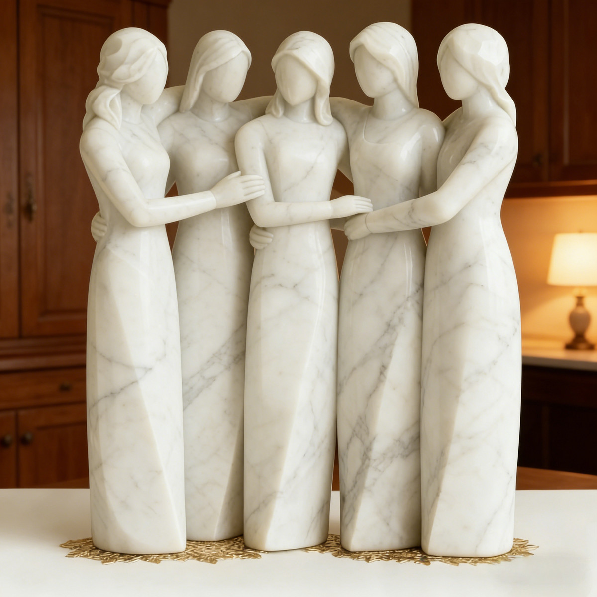 Celebrates Friendships Handmade White Marble Sisters Sculpture