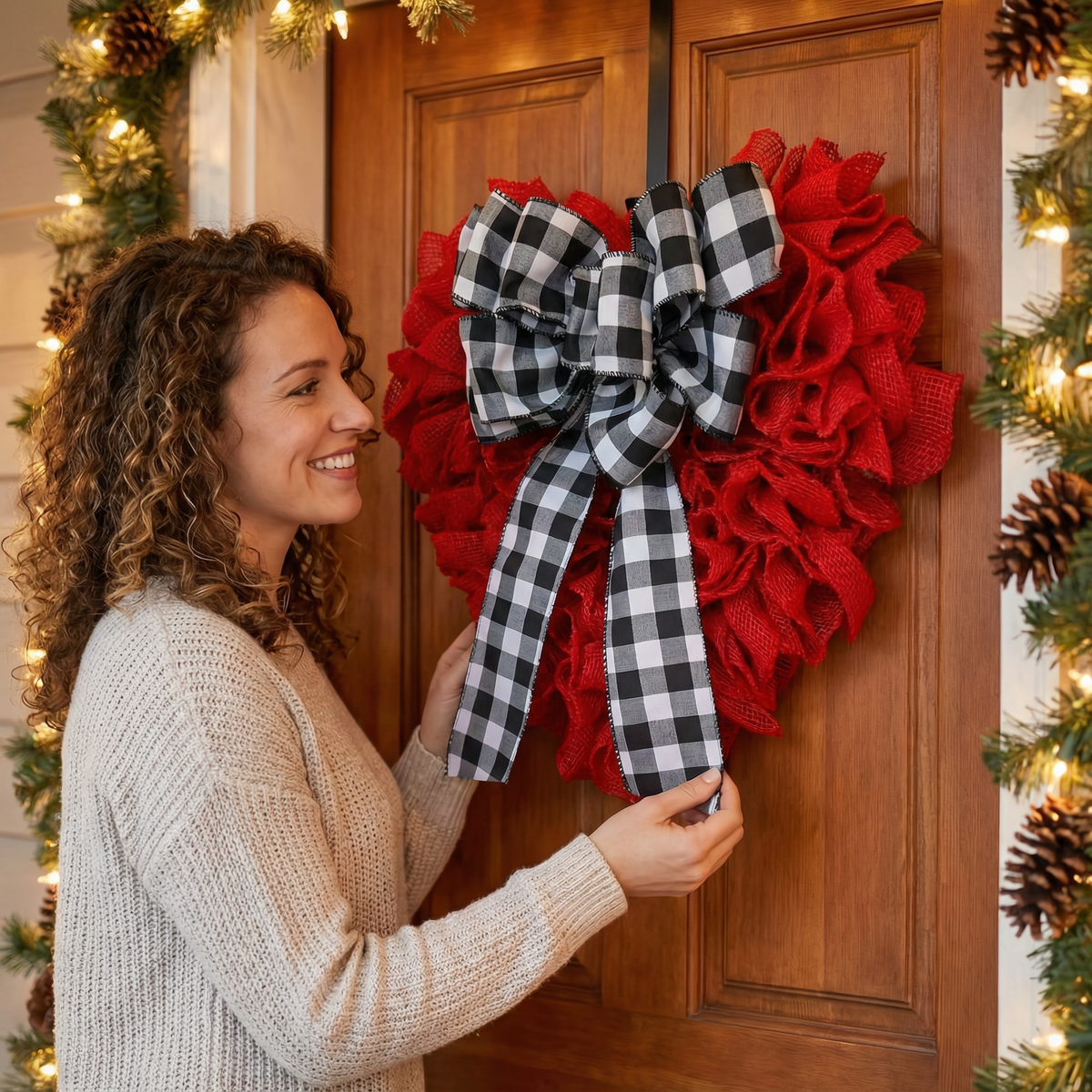 Valentines  Burlap Wreath  Door Decor