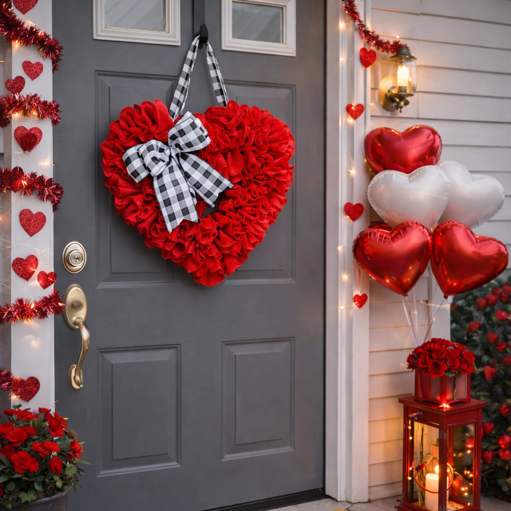 Valentines  Burlap Wreath  Door Decor