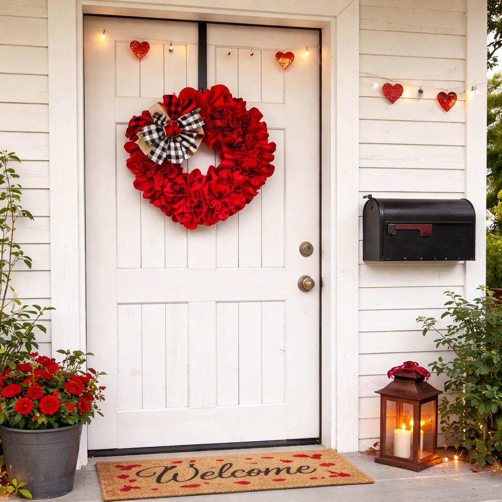 Valentines  Burlap Wreath  Door Decor