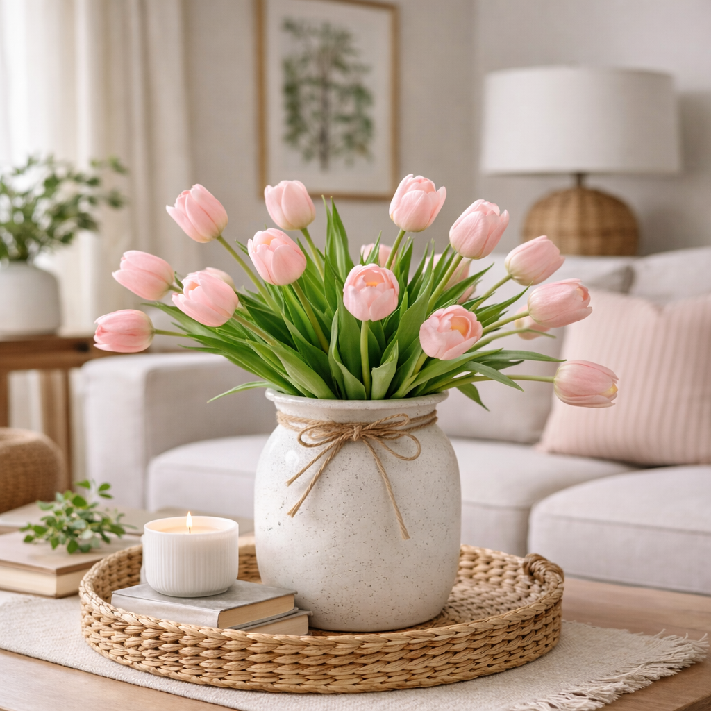 Artificial Tulips Flowers, Real Touch Latex Bouquet,Easter-ready Spring Décor
