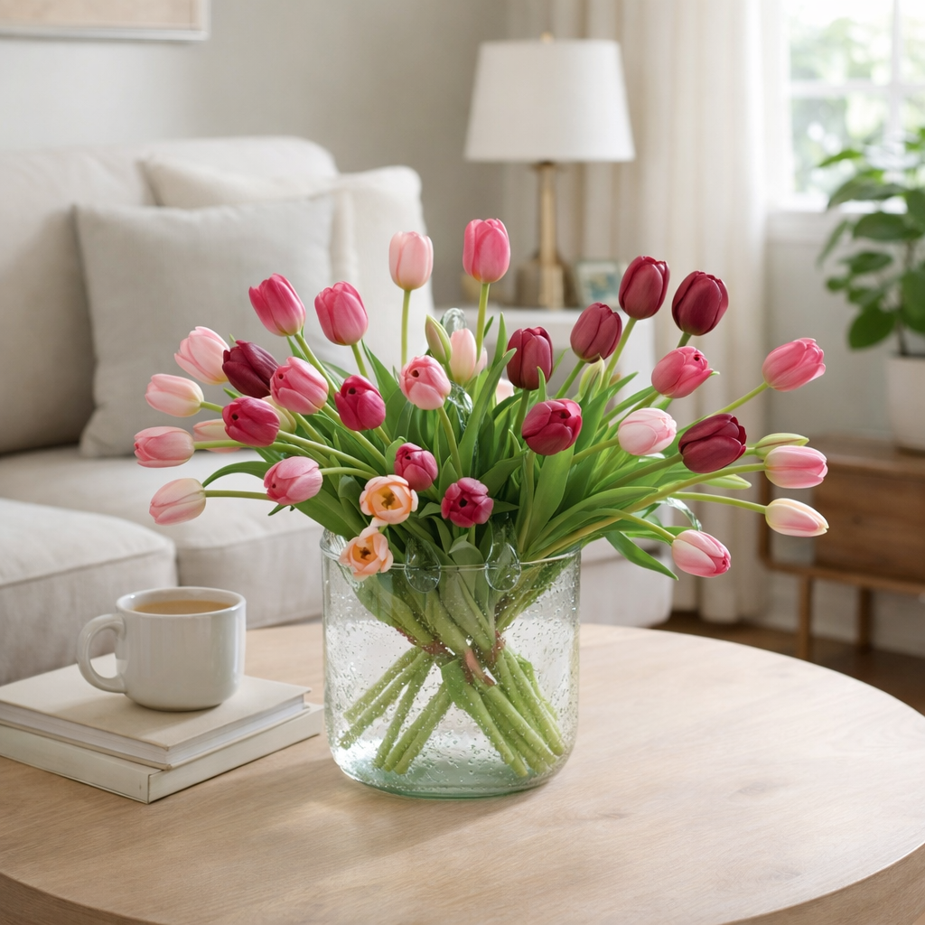 Artificial Tulips Flowers, Real Touch Latex Bouquet,Easter-ready Spring Décor