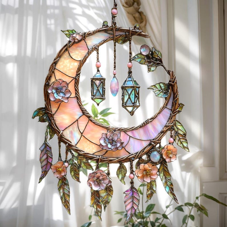 🔥🔥New Year 50% Off--🌙Hand-Painted Moon and Floral Window Decor💖