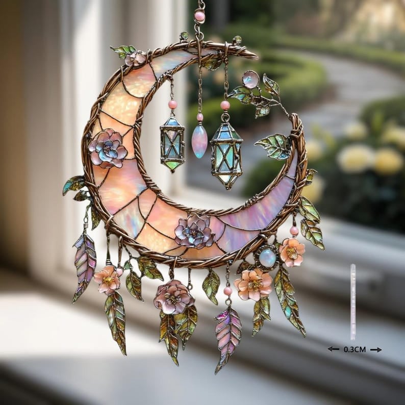 🔥🔥New Year 50% Off--🌙Hand-Painted Moon and Floral Window Decor💖