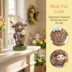 Easter Highland Cow Set with Bunny Ears on Base