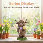 Easter Highland Cow Set with Bunny Ears on Base