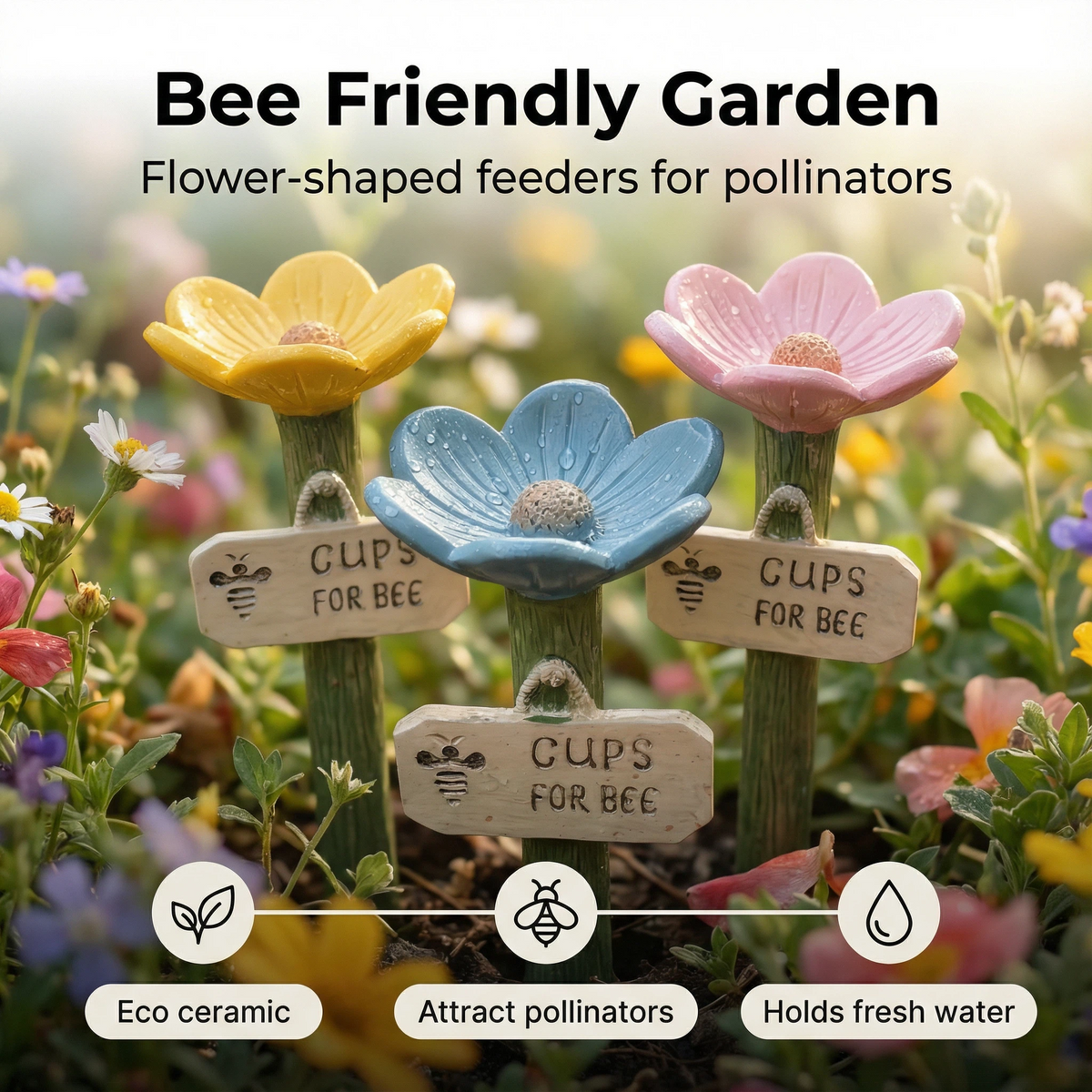Flower-Shaped Ceramic Bee Watering Station (Random Color)