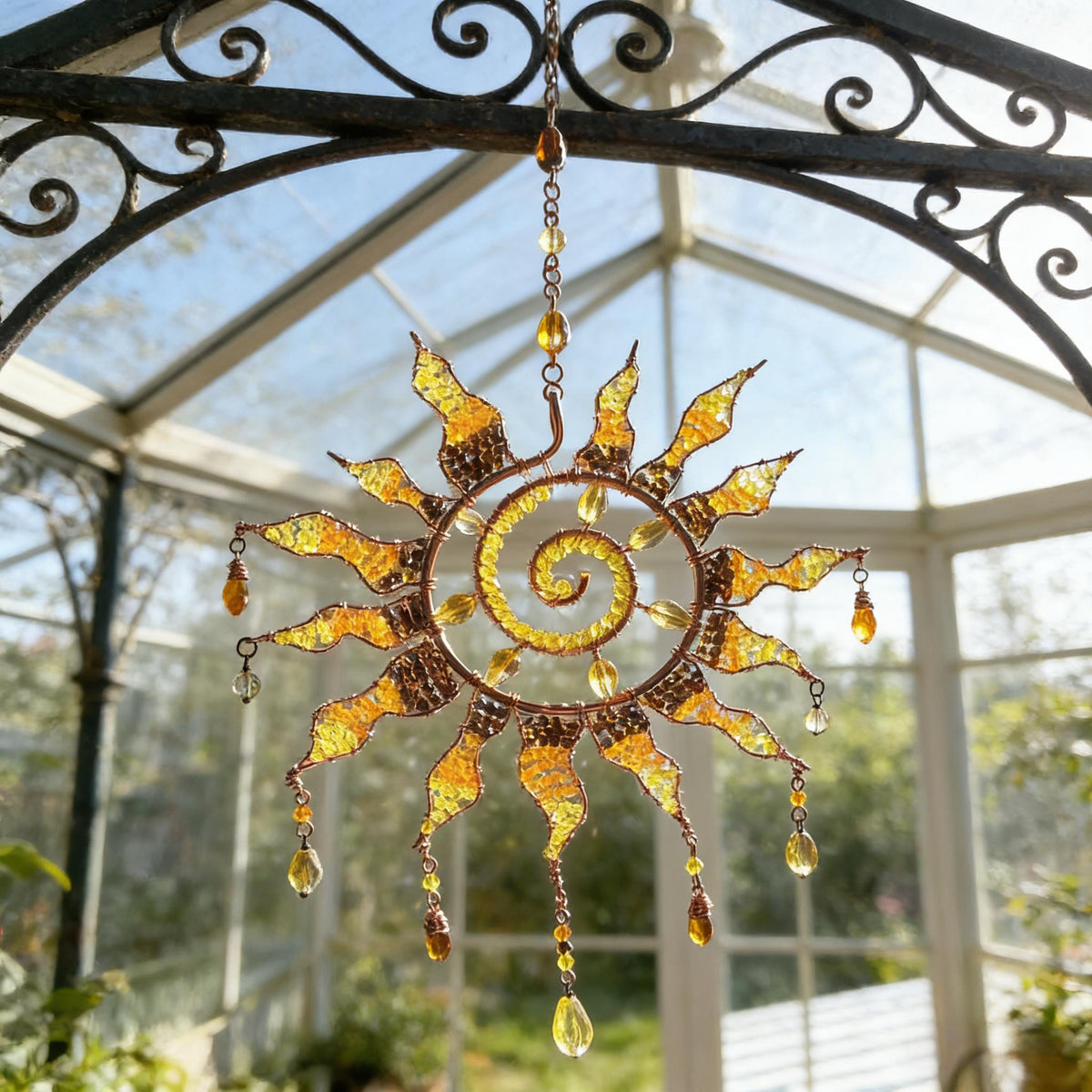 Sun Spiral Crystal Suncatcher – Handcrafted Bohemian Light Catcher
