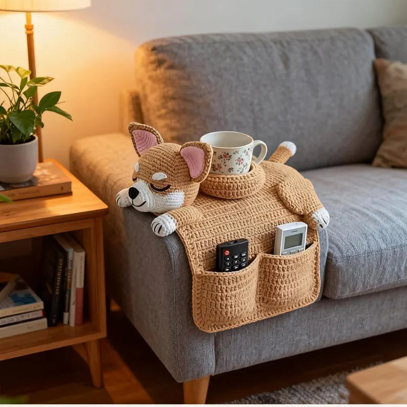 Crochet Dog Sofa Organizer with Cup Holder