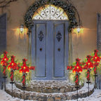 Christmas Waterproof Cross Solar Stake Decoration with Holiday Greenery & Poinsettia &  Berries