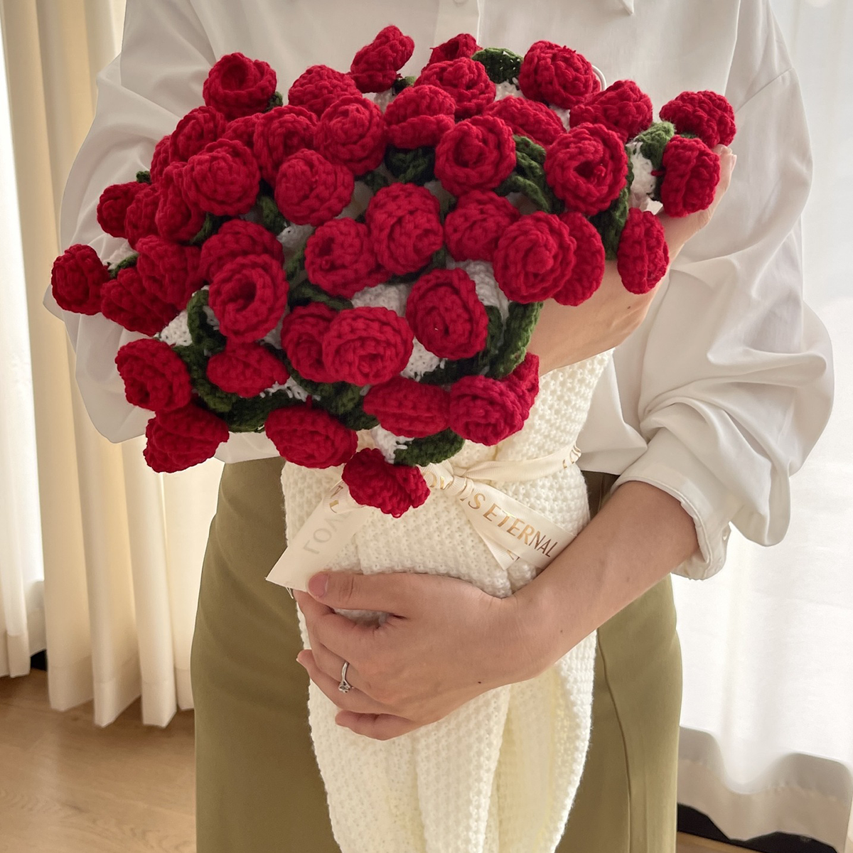 Handmade Crochet Rose Flower Bouquet Blanket