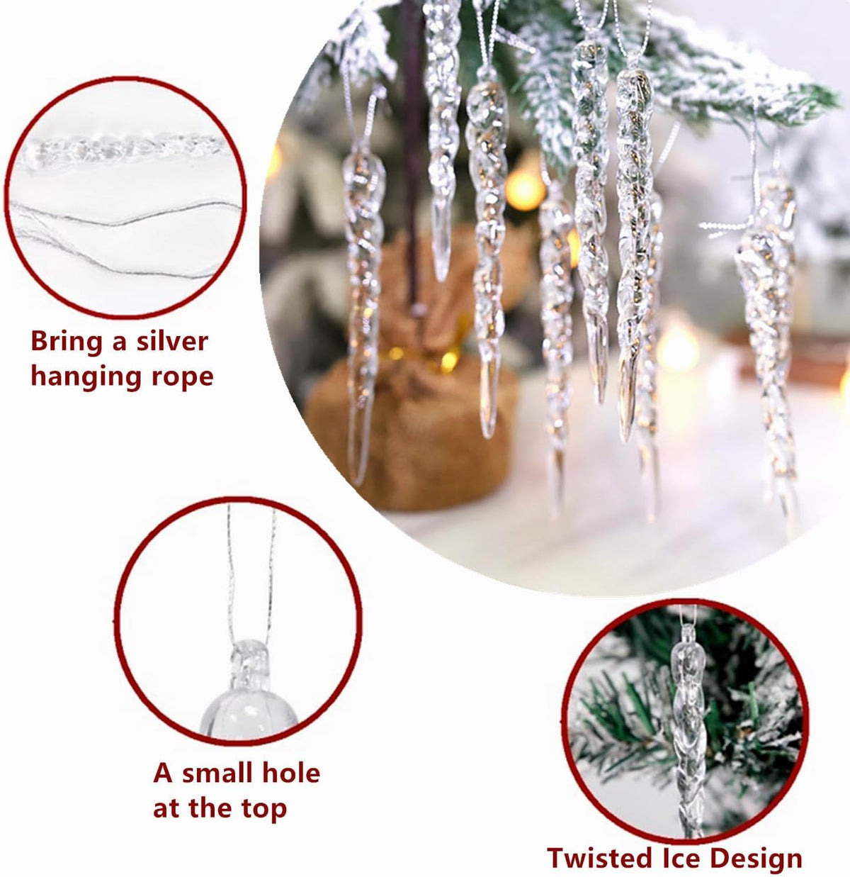 🎄2025 Christmas On Sale✨12 PCS Christmas Crystal  Icicle Ornaments