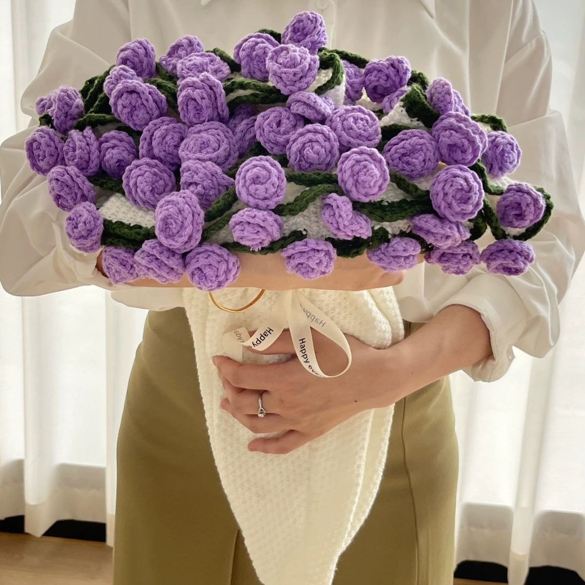 Handmade Crochet Rose Flower Bouquet Blanket