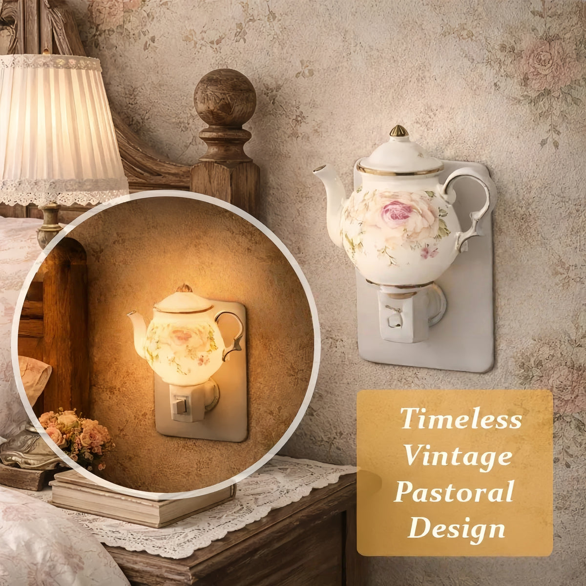 Vintage Pastoral Teapot Plug-In Night Light