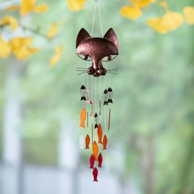 Metal Cat and Fish Wind Chimes