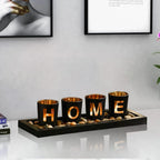 4 Glass Tea Light Candle Holders with Wooden Candle Holders Tray and Pebbles