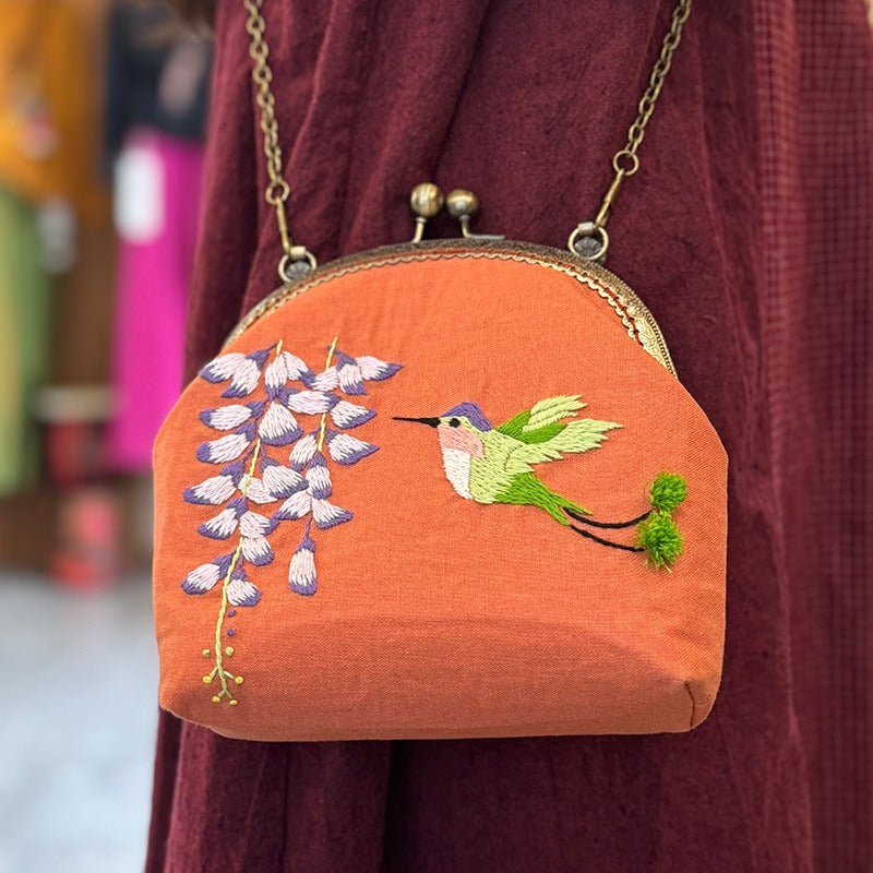 DIY Embroidered Clasp Lock Handbag Making Kit with Thread