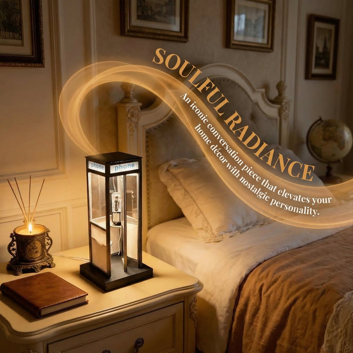 Retro Vintage Tall Phonebooth Lamp – Mini Telephone Booth Ambient Desk Light for Home Decor
