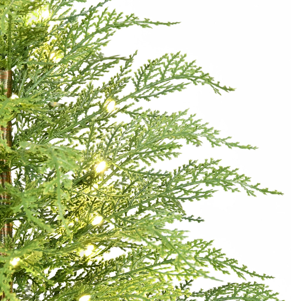 Pre-Lit Green Cypress Artificial Christmas Tree With Woven Basket And Timer