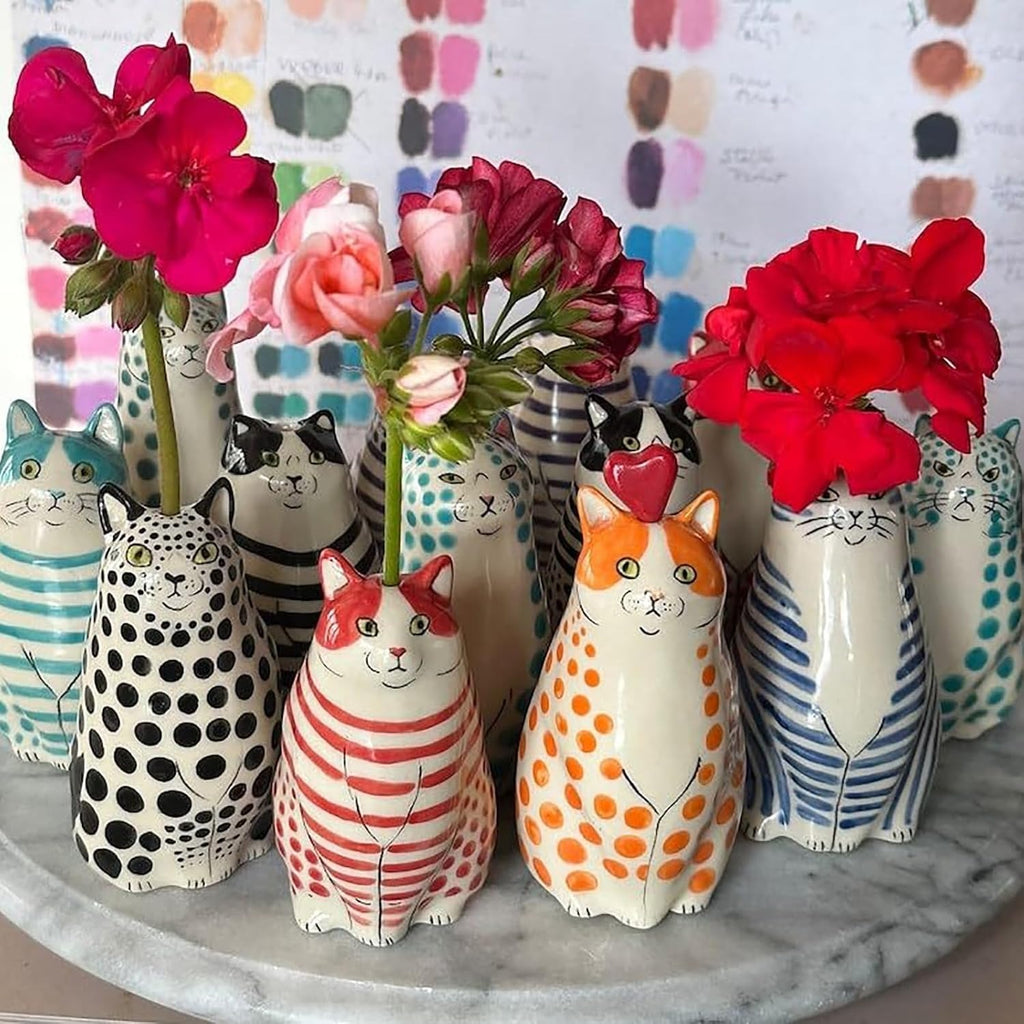 Hand-Painted Polka Dot Cat Tiny Vase