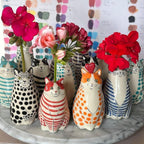 Hand-Painted Polka Dot Cat Tiny Vase