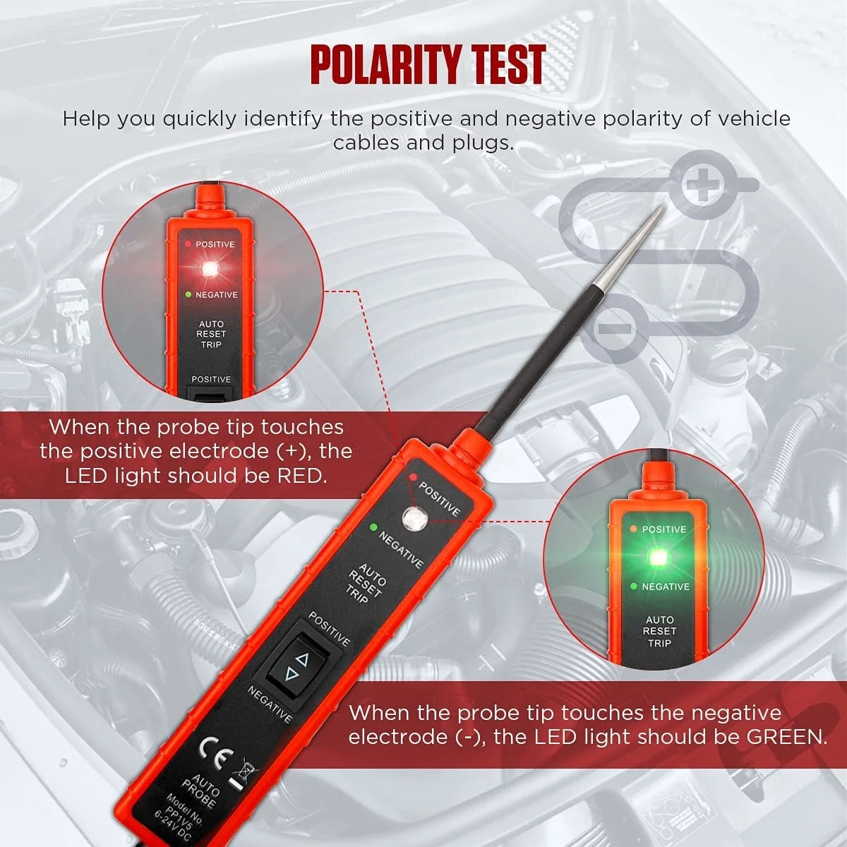 Power Circuit Probe Tester 6V-24V DC Test Light, Automotive Circuit Tester，Car Short Finder