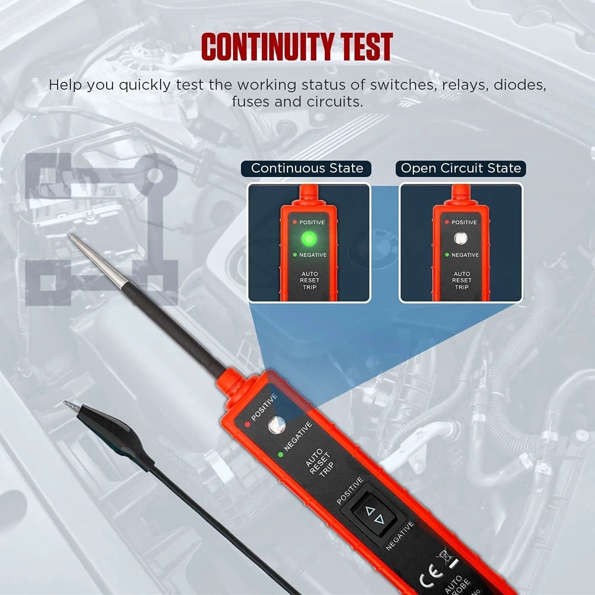 Power Circuit Probe Tester 6V-24V DC Test Light, Automotive Circuit Tester，Car Short Finder