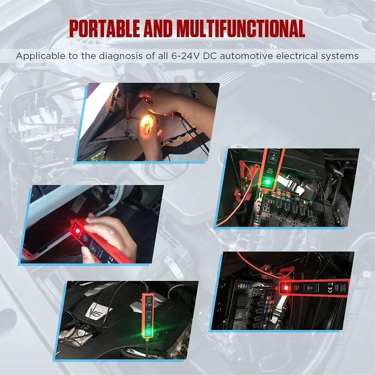 Power Circuit Probe Tester 6V-24V DC Test Light, Automotive Circuit Tester，Car Short Finder