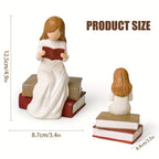 Book Lover Gifts Reading Sculpture,Hand-Painted Resin Figurines Ornaments ,Bookshelf Decor for Home Office Desk