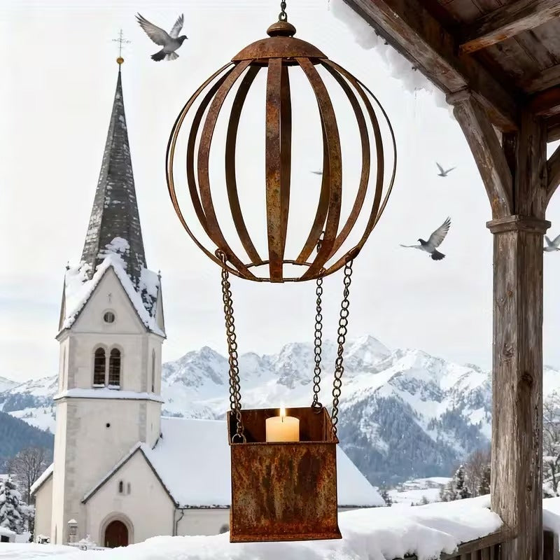 Rusty Metal Hot Air Balloon Hanging Basket