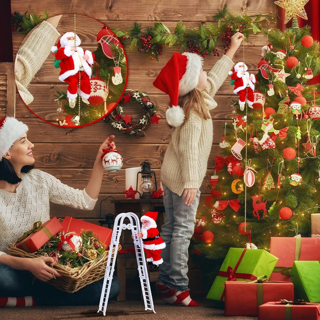 🎄2025 Christmas On Sale🎅Electric Climbing Santa Claus on Beads Chain Ladder with Music