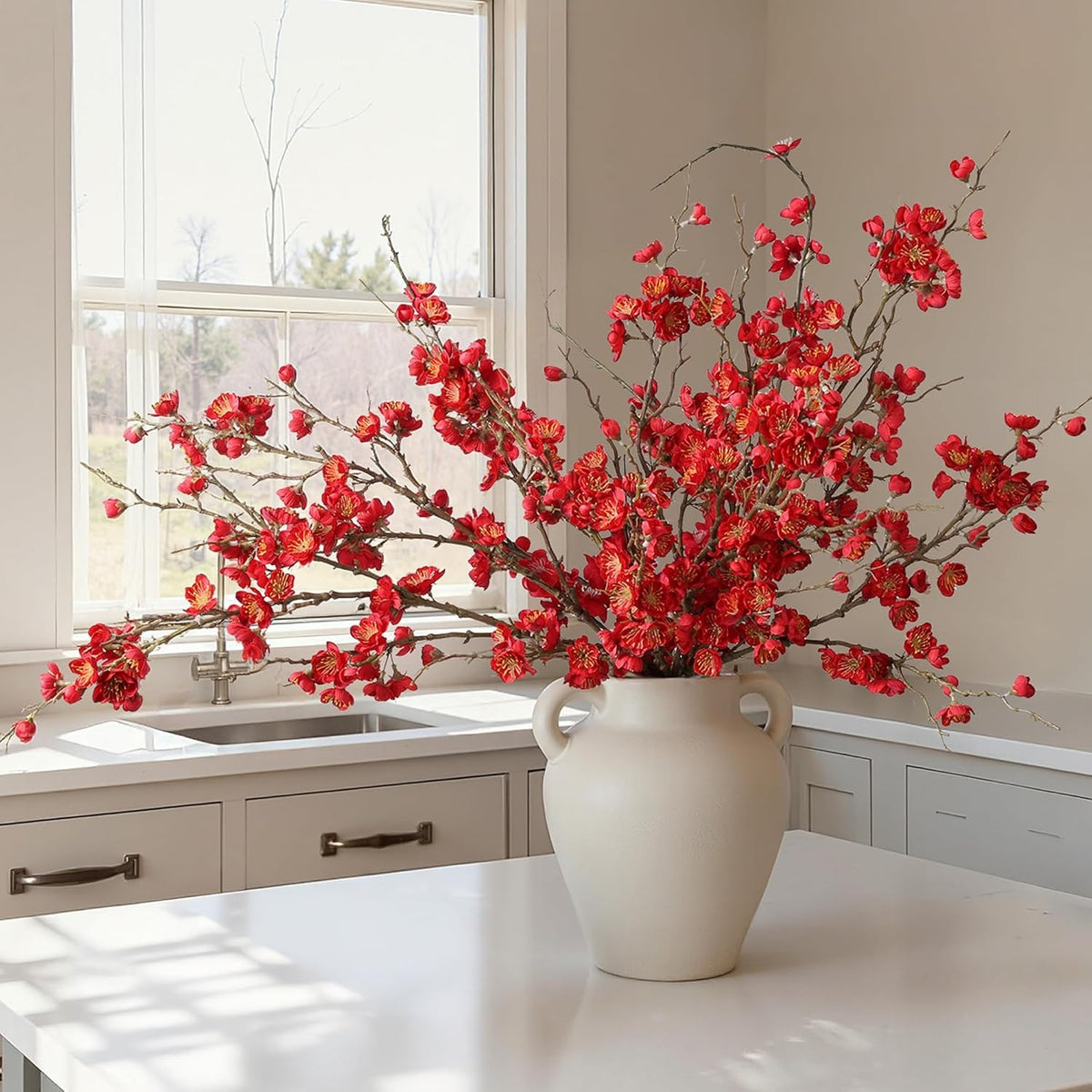 5 Stems Artificial Cherry Blossom Branches Spring Indoor Decoration