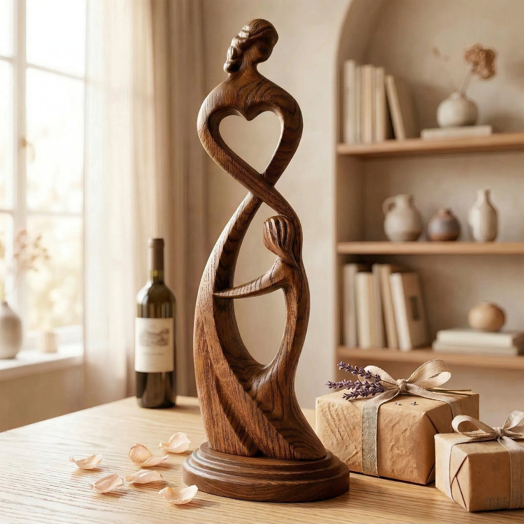 Hand Carved Heart Connection Statue for Mother's Day Gift