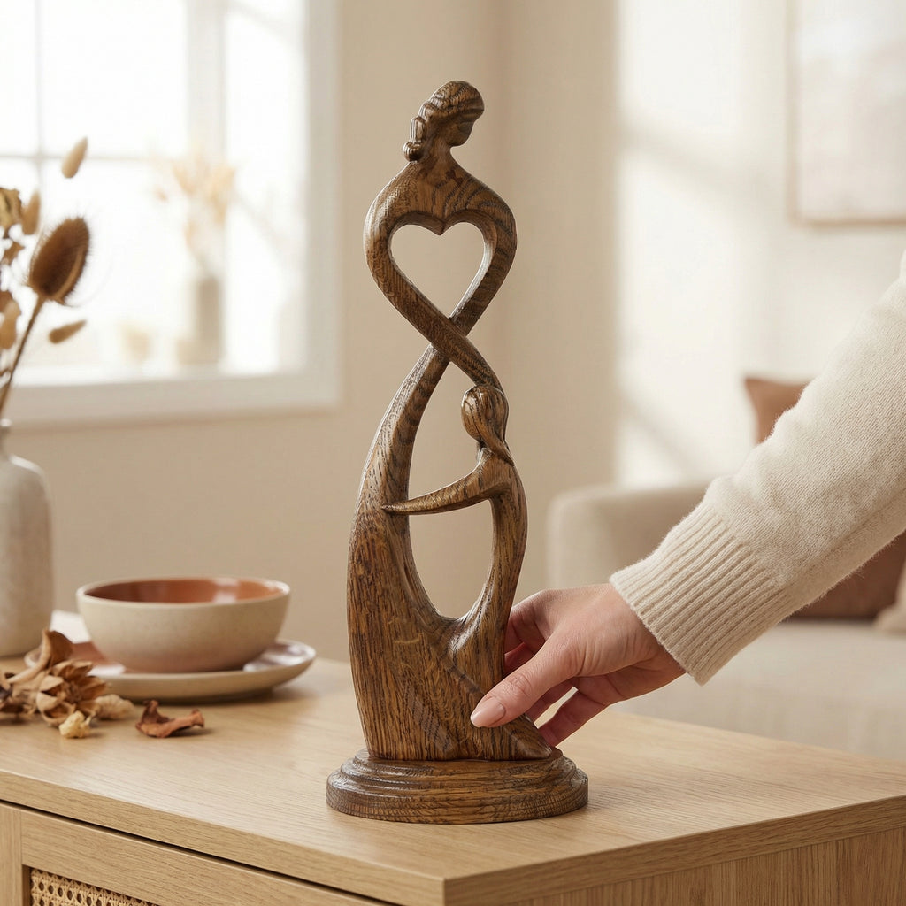 Hand Carved Heart Connection Statue for Mother's Day Gift