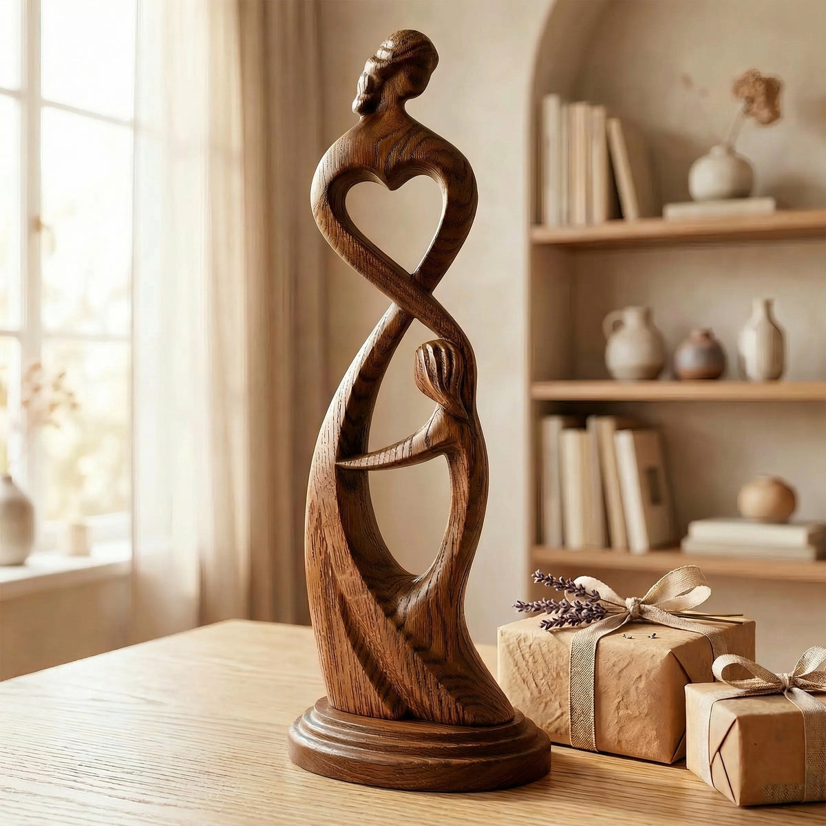 Hand Carved Heart Connection Statue for Mother's Day Gift