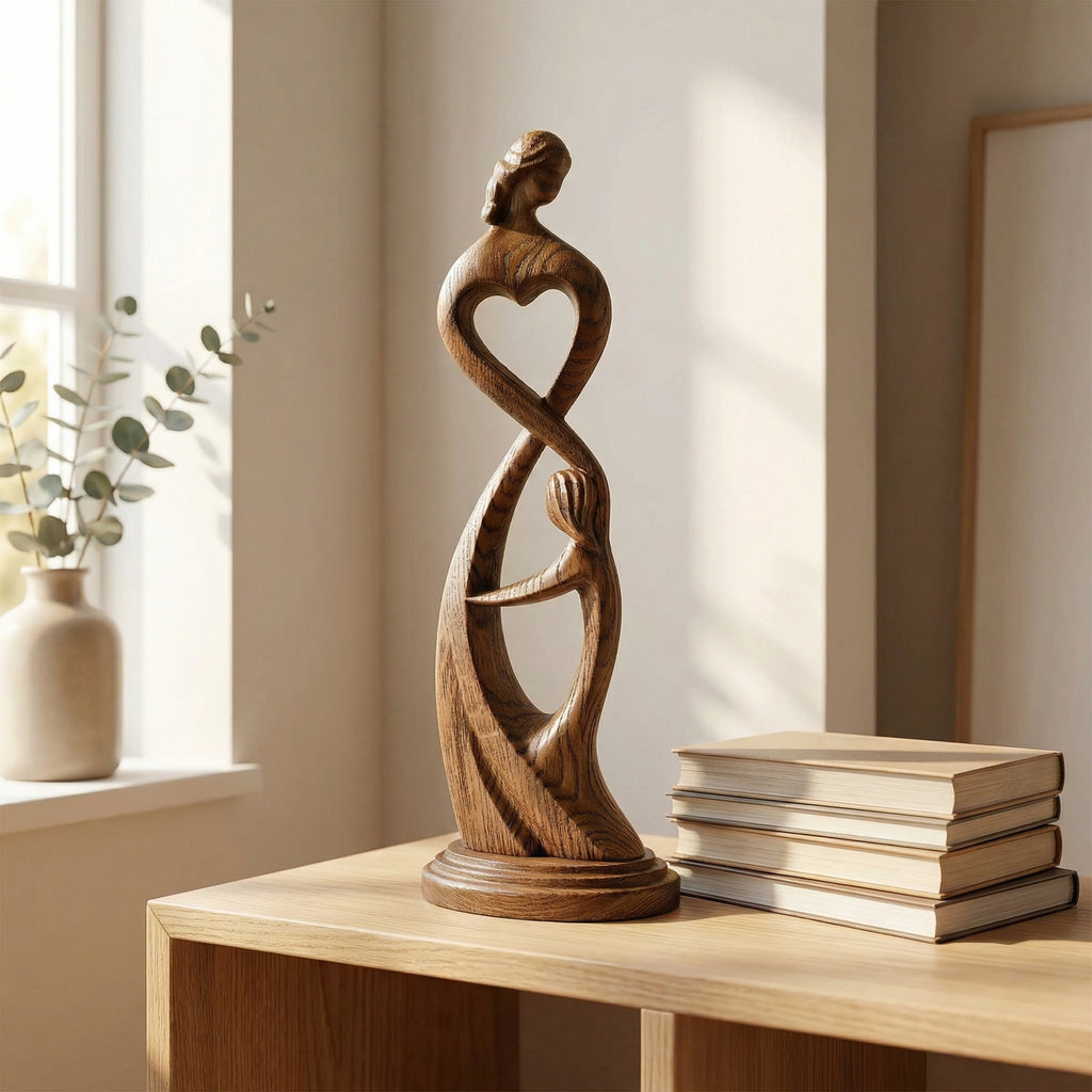 Hand Carved Heart Connection Statue for Mother's Day Gift
